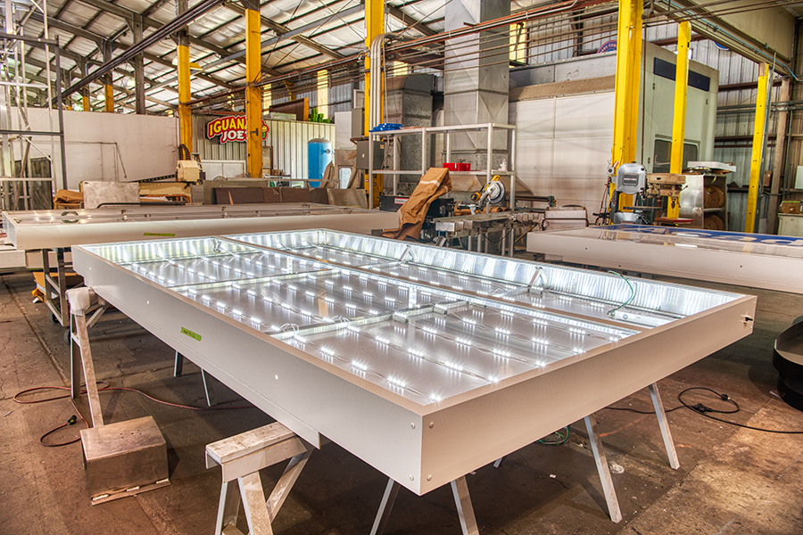 LED lights in a frame under factory