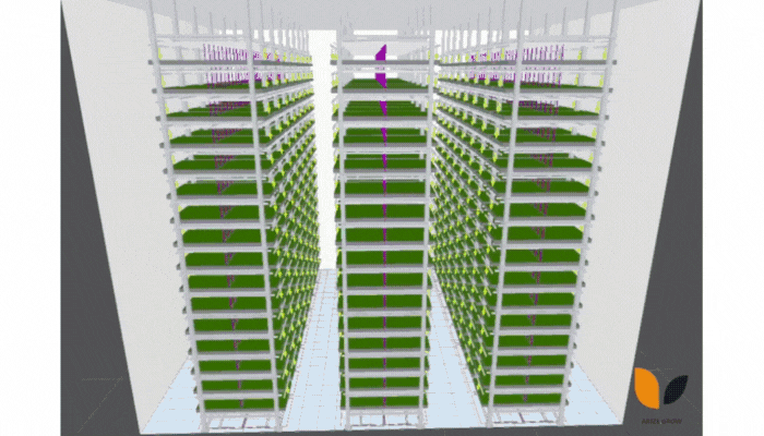 A 3D model of a vertical farm design