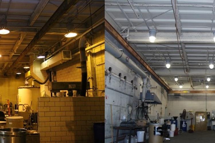 Before and after shot, factory interior