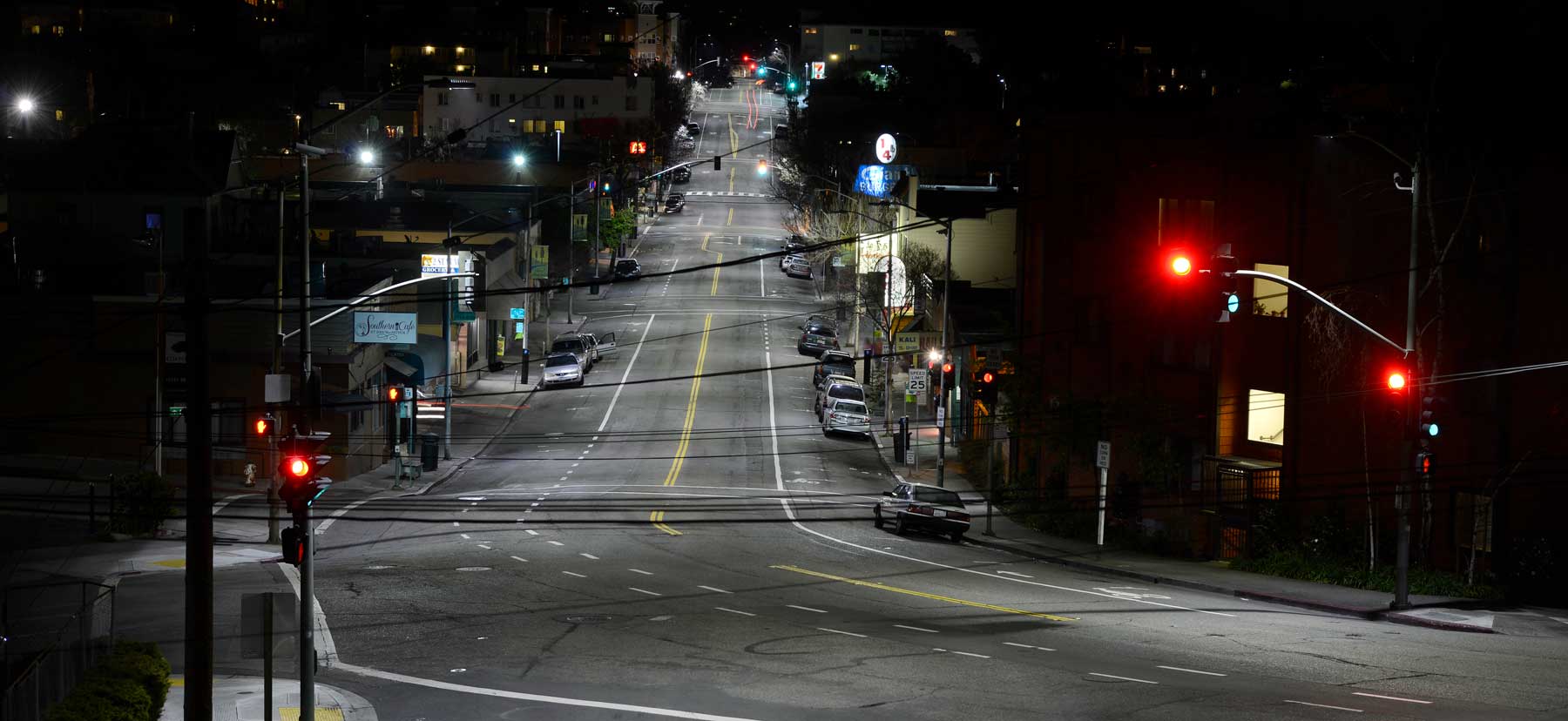 City street with street lights at night